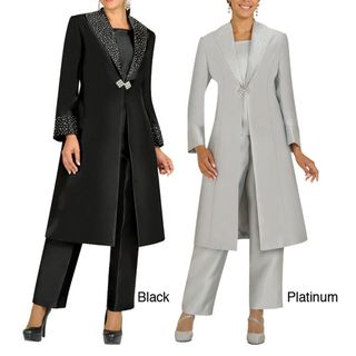 Divine Apparel Embellished Duster Coat Missy Pant Suit