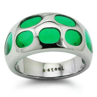 Stainless Steel Green Resin Inlay Cocktail Ring