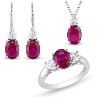 Sterling Silver Created Ruby and White Sapphire Jewelry Set