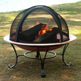 Siena 35 Inch Copper Finish Fire Pit & Dome Screen   Wood Burning Fire